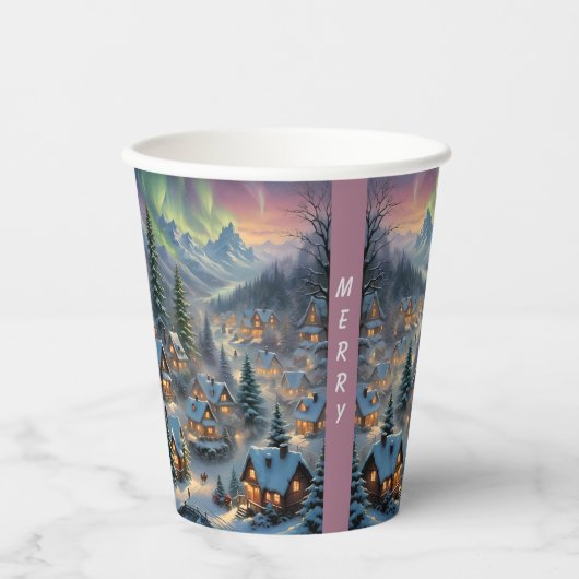 Weihnachten in einem Bergdorf, Polarlichter Pappbecher (Vorderseite)