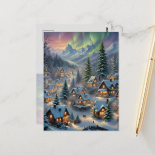 Weihnachten in einem Bergdorf, Polarlichter Postkarte
