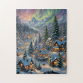 Weihnachten in einem Bergdorf, Polarlichter Puzzle (Vertikal)