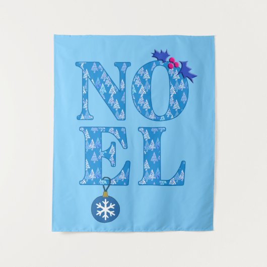 WEIHNACHTEN in einem Bluweihnachtsbaummuster Wandteppich (Vorderseite)