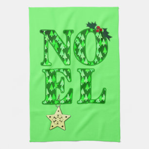WEIHNACHTEN in einem grünen Weihnachtsbaummuster Geschirrtuch