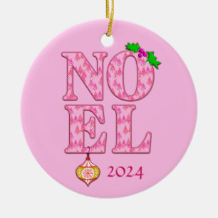 WEIHNACHTEN in einem rosa Weihnachtsbaummuster Keramik Ornament