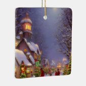 Weihnachten in einer schneebedeckten Nacht Keramikornament (Rechts)