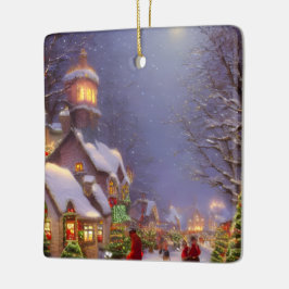 Weihnachten in einer schneebedeckten Nacht Keramikornament