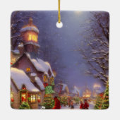 Weihnachten in einer schneebedeckten Nacht Keramikornament (Rückseite)