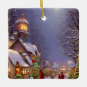 Weihnachten in einer schneebedeckten Nacht Keramikornament (Vorderseite)