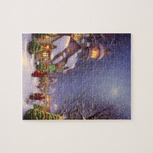 Weihnachten in einer schneebedeckten Nacht Puzzle (Horizontal)