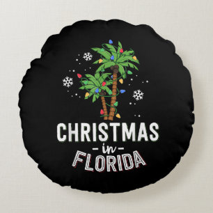 Weihnachten in Florida Deck Die Palmen Familie Va Rundes Kissen