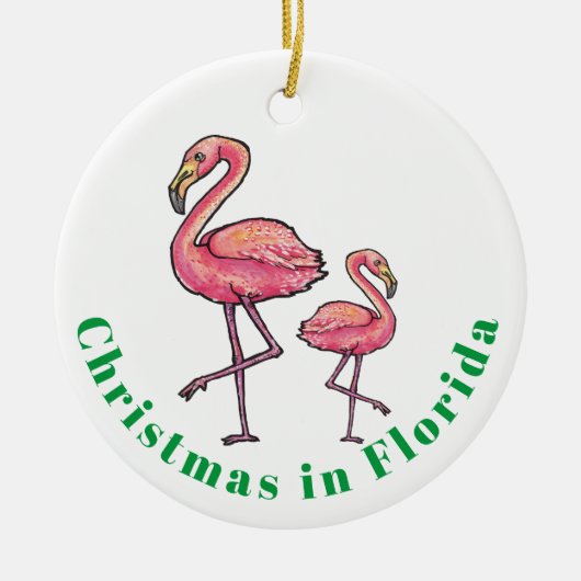 Weihnachten in Florida Flamingo Keramik Ornament (Vorne)