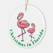 Weihnachten in Florida Flamingo Keramik Ornament (Links)