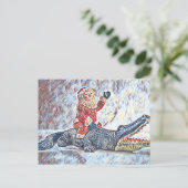 Weihnachten in Florida Weihnachtsmann Reiten Allig Postkarte (Stehend Vorderseite)