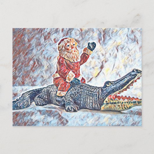 Weihnachten in Florida Weihnachtsmann Reiten Allig Postkarte (Vorderseite)