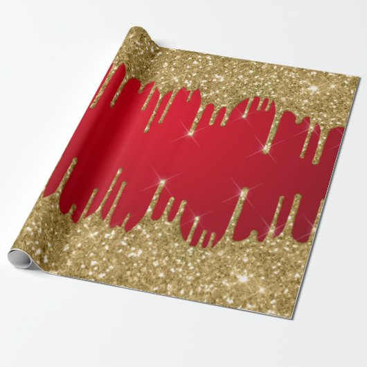 Weihnachten in Gold und Rot-Glitzer Geschenkpapier (Ungerollt)