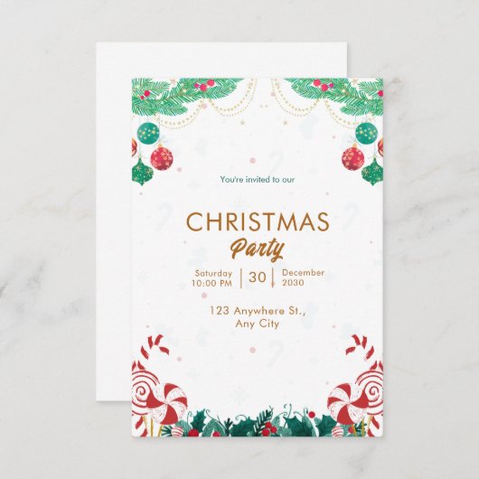 Weihnachten in Grün und Rot Einladung (Vorne/Hinten)