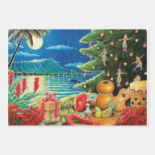 Weihnachten in Hawaii Geschenkpapier Set (Vorderseite)