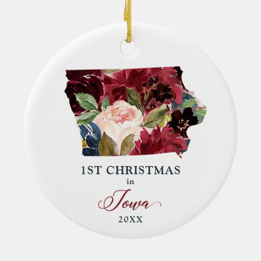 Weihnachten in Iowa, Personalisiertes Burgund Keramik Ornament (Hinten)