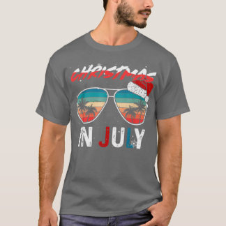 Weihnachten In Juli Weihnachtsmannmütze Sonnenbril T-Shirt
