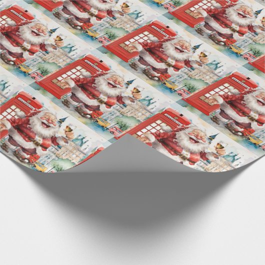 Weihnachten in London mit Santa und Telefonkabine Geschenkpapier (Ecke)