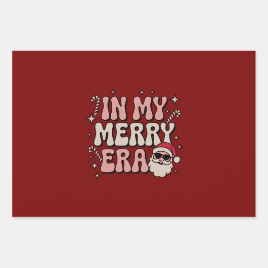 Weihnachten in meiner fröhlichen Ära Cute Groovy X Geschenkpapier Set (Vorderseite)