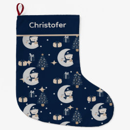 Weihnachten in Mitternacht | Navy, Silber & Gold Großer Weihnachtsstrumpf