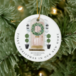 Weihnachten in neuer Zuhause Aquarellfarbe Rosa Tü Keramik Ornament