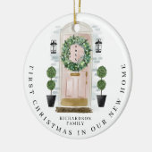 Weihnachten in neuer Zuhause Aquarellfarbe Rosa Tü Keramik Ornament (Links)