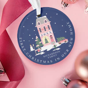 Weihnachten in neuer Zuhause Niedlich Town & Pink  Ornament