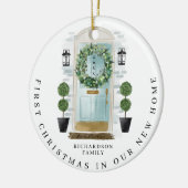 Weihnachten in neuer Zuhause Wasserfarbe Aquamarin Keramik Ornament (Links)
