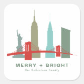 Weihnachten in New York, Architektur-Skyline-Gesch Quadratischer Aufkleber (Vorderseite)