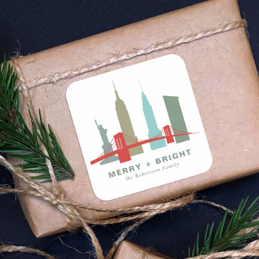 Weihnachten in New York, Architektur-Skyline-Gesch Quadratischer Aufkleber