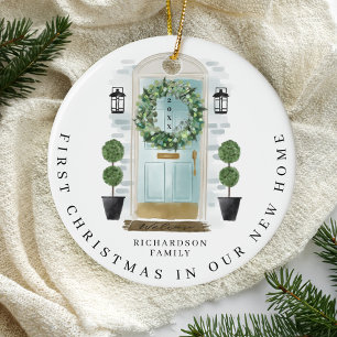 Weihnachten in New Zuhause Watercolor Aquamariner  Keramik Ornament