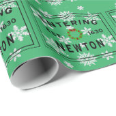 Weihnachten in Newton, MA Holiday Wreath Geschenkpapier (Rolleneckpunkt)