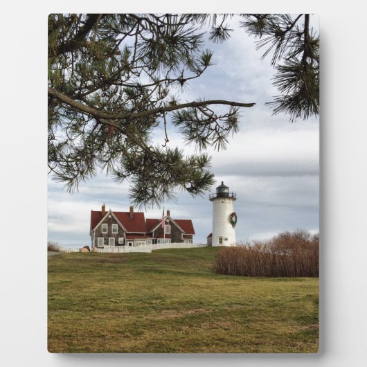 Weihnachten in Nobska Lighthouse Cape Cod Geschenk Fotoplatte (Vorderseite)