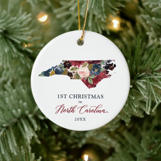 Weihnachten in North Carolina Personalisierter Sta Keramik Ornament (Baum)