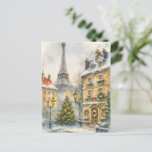 Weihnachten in Paris Aquarell Eiffelturm Szene Postkarte
