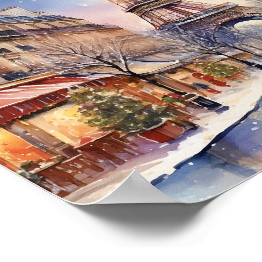 Weihnachten in Paris Eiffelturm Wasserfarbe Poster (Ecke)