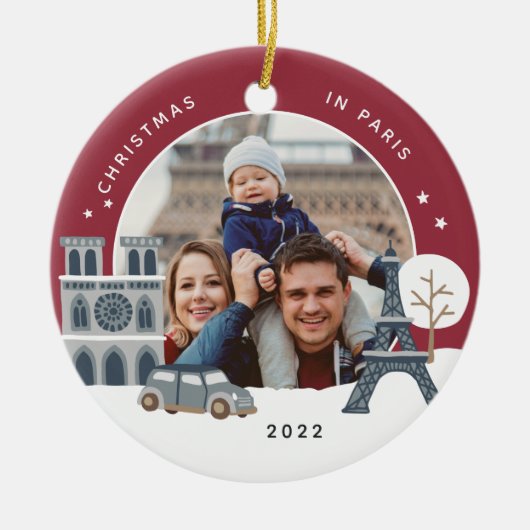 Weihnachten in Paris Keepake Foto Keramik Ornament (Vorne)