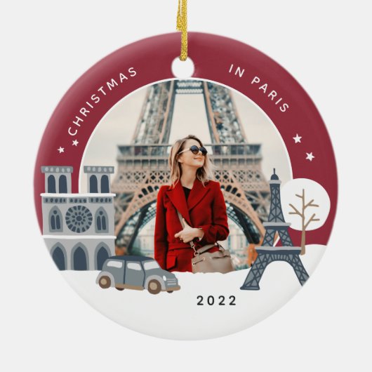 Weihnachten in Paris Keepake Foto Keramik Ornament (Hinten)