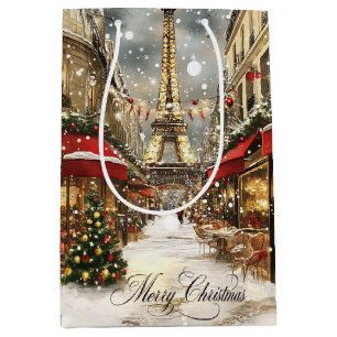 Weihnachten in Paris Vintage-Festtagsstraßenszene Mittlere Geschenktüte