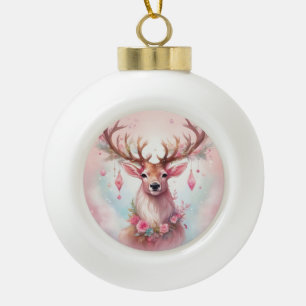 Weihnachten in pink: Rentier mit rosa Weihnachtssc Keramik Kugel-Ornament