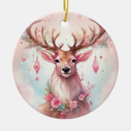 Weihnachten in pink: Rentier mit rosa Weihnachtssc Keramik Ornament