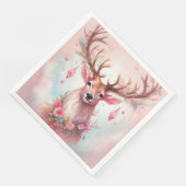 Weihnachten in pink: Rentier mit rosa Weihnachtssc Serviette (Ecke)