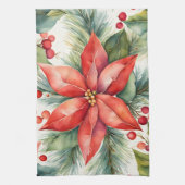 Weihnachten in Poinsettia und Holly Berries Geschirrtuch (Vertikal)