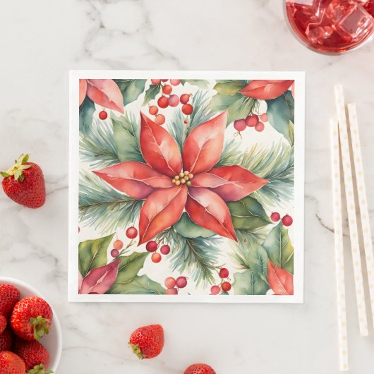 Weihnachten in Poinsettia und Holly Berries Serviette (Beispiel)