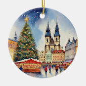 Weihnachten in Prag Tschechien Wasserfarbe Keramik Ornament (Vorne)