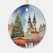 Weihnachten in Prag Tschechien Wasserfarbe Keramik Ornament (Links)
