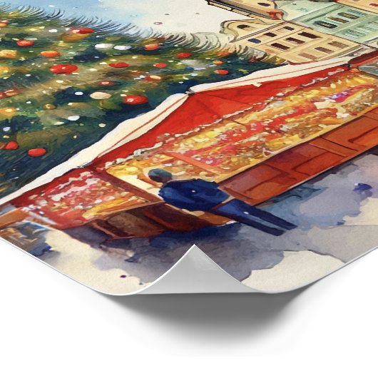 Weihnachten in Prag Tschechien Wasserfarbe Poster (Ecke)