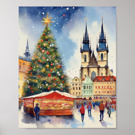 Weihnachten in Prag Tschechien Wasserfarbe Poster