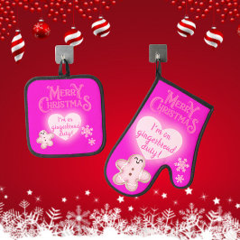 Weihnachten in Rosa Ich bin auf Gingerbread Zwingr Ofenhandschuh & Topflappen-Set