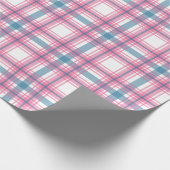 Weihnachten in Rosa und Blau Tartan Geschenkpapier (Ecke)